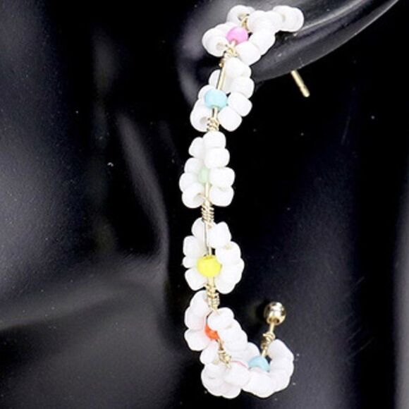 5/$25 Flower Multi Color Seed Beaded Earring - Picture 4 of 6